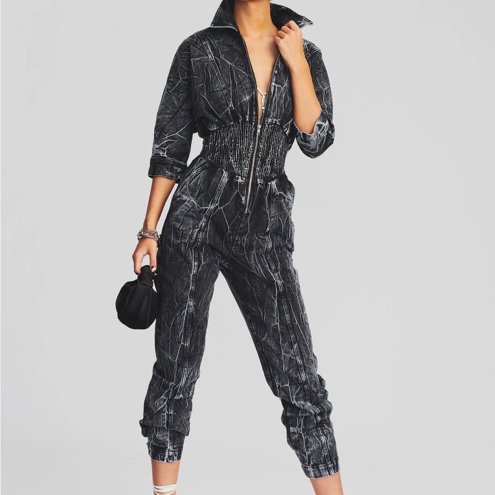 Retrofete Eti Acid Wash Black‎ Denim Jumpsuit Size S